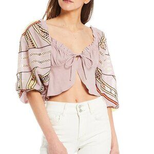 Nwot $128 Free People Sunrise Sunset Cropped Blouse in Daytime Fireworks Size S